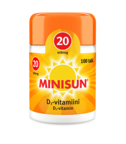 MINISUN D-VITAMIINI 20 MIKROG 100 PURUTABL