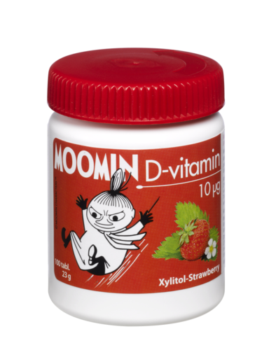 Moomin D-vitamin 10mikrog Xylit-Strawberry 100 tabl